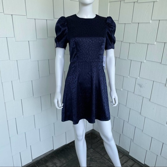 AQUA for BLOOMINGDALE'S Women's Navy Tonal Leopard Print Short Sleeve Dress sz S - Picture 1 of 6